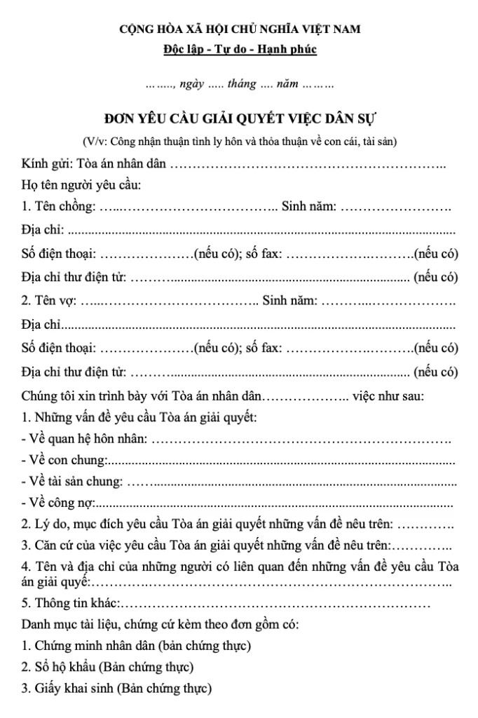 Đơn yêu cầu giải quyết dân sự