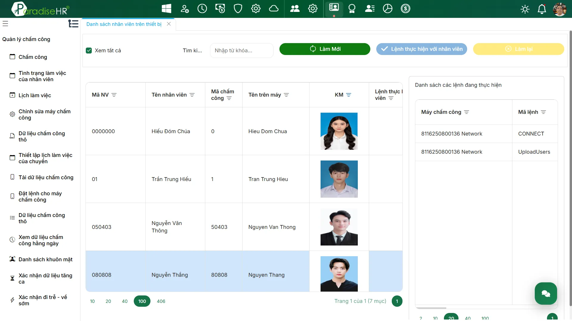 Phần mềm chấm công Paradise HR giúp người quản trị có thể dễ dàng xem nhân viên nào đã được đăng ký trên máy nào