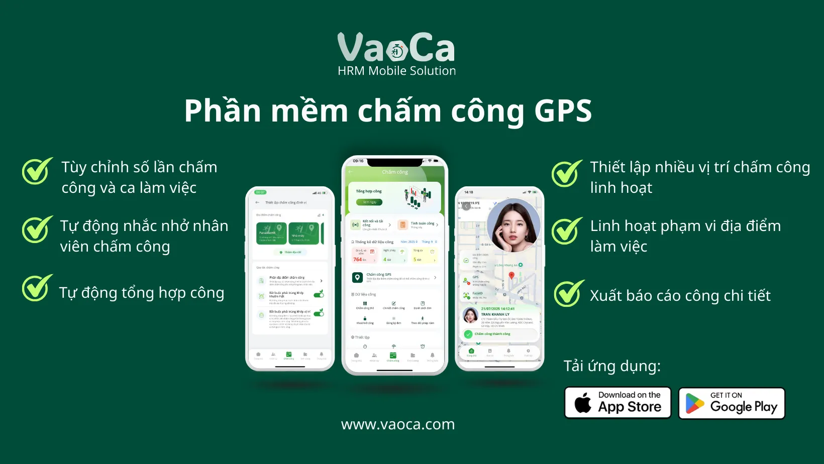 Ứng dụng Vafp Ca có tính năng chấm công GPS/WIFI