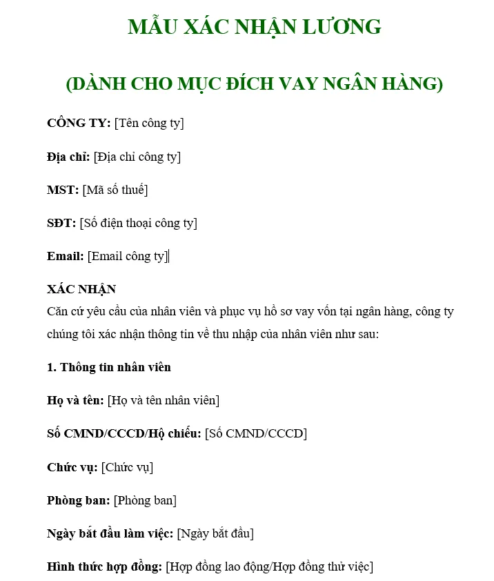 Hình ảnh Mẫu xác nhận lương để vay ngân hàng