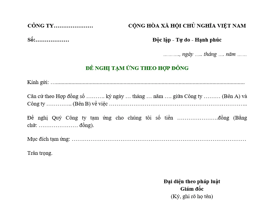 Hình ảnh đơn đề nghị tạm ứng lương theo hợp đồng
