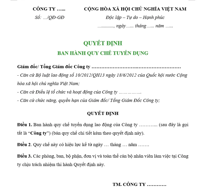 Hình ảnh quyết định ban hành quy chế tuyển dụng
