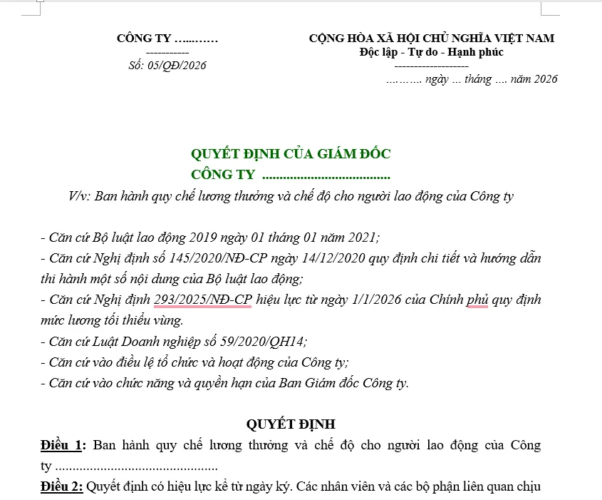 Hình ảnh Mẫu quy chế lương thưởng doanh nghiệp sản xuất