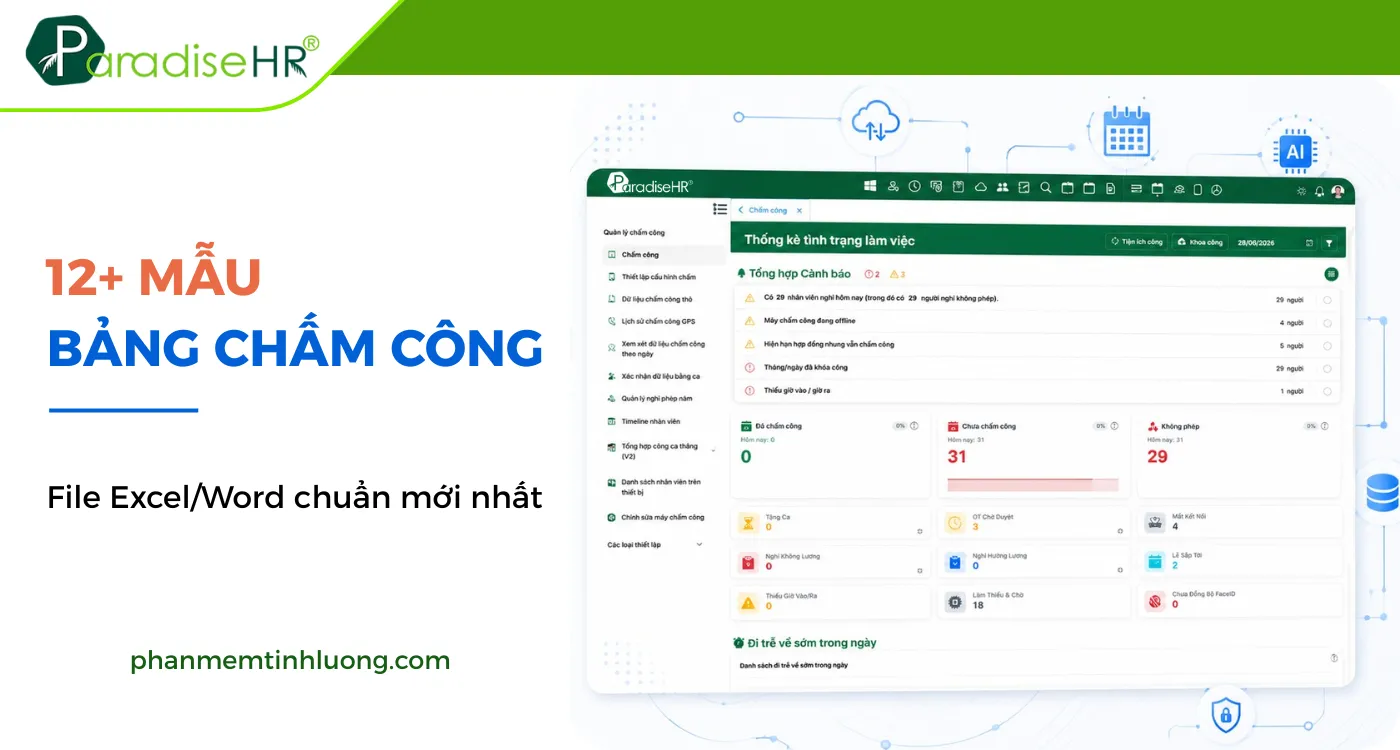[TẢI MIỄN PHÍ] 12+ FILE EXCEL BẢNG CHẤM CÔNG MẪU 2026 CHUẨN DOANH NGHIỆP