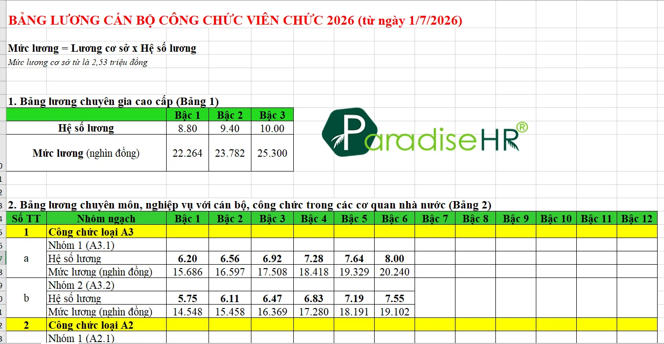 File excel bảng lương công viên chức 2026