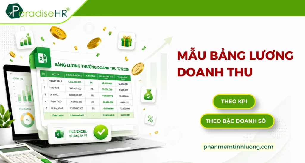 [Tải Miễn Phí] Mẫu Bảng Lương Excel Thưởng Theo Doanh Thu Chuẩn cho Doanh nghiệp